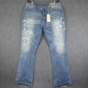 NWT MNML B400 Flare Denim Painted Mid Wash Jeans 100% Cotton Mens Size 40 #1791